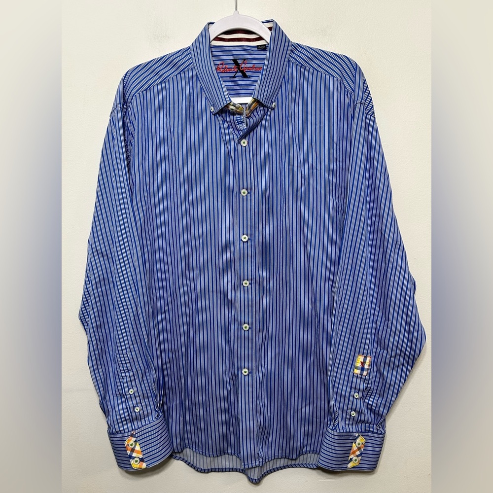 Robert Graham X Collection Flip Cuff Vertical Stripe Button Down Shirt Mens 2XL